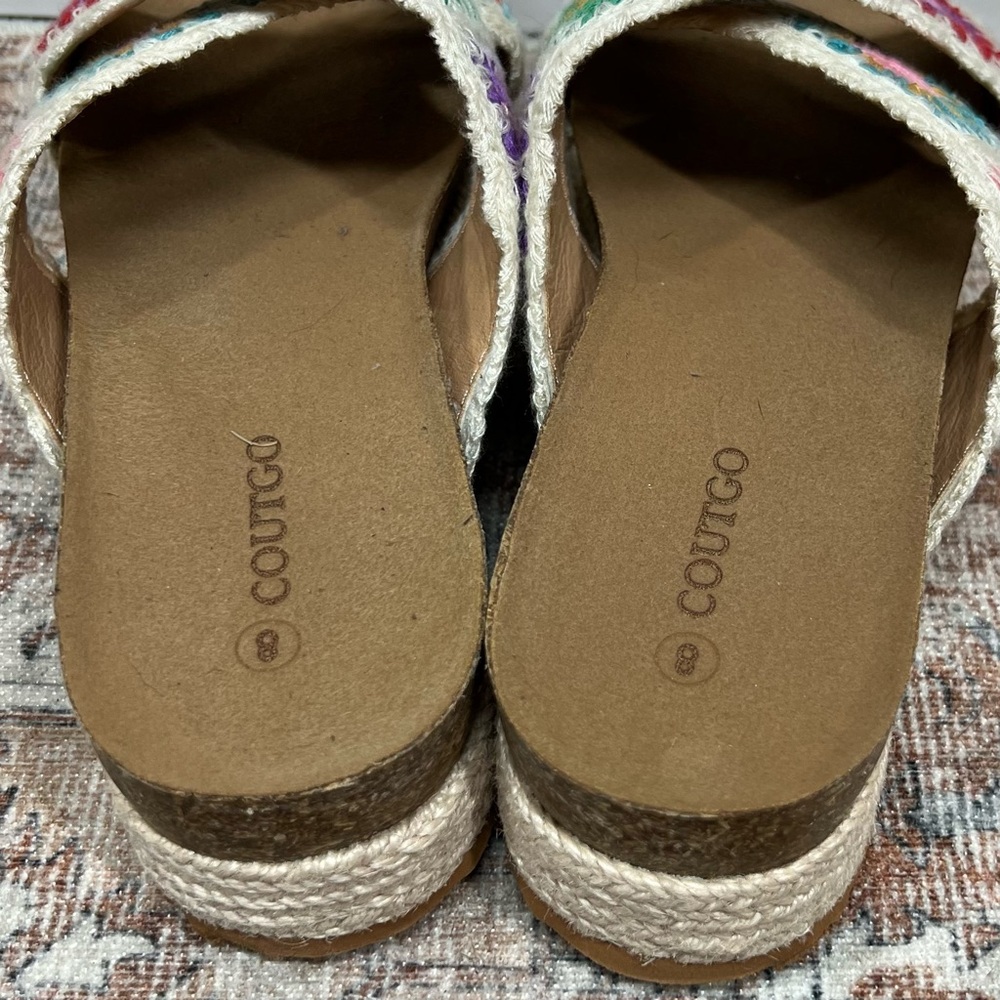 Coutgo Platform Espadrille Sandals Women 8 Floral Crochet Cork Platform Open Toe - Picture 4 of 6
